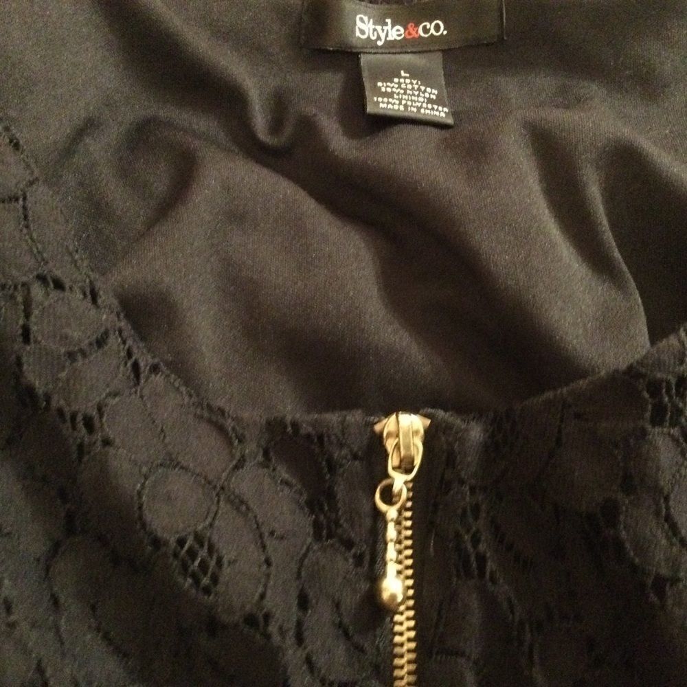 NWOT Style & Co. Line Black Lace Zippered Top Sz L - Picture 7 of 9